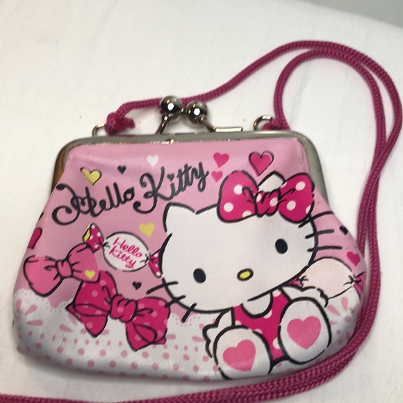 HELLO KITTY Super cute Small kiss lock coin purse pink rope. Silver kiss lock. - Picture 8 of 9